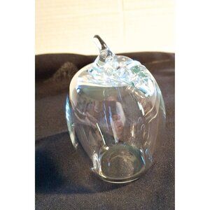 Princess House USA 4” Vintage Clear Glass Apple Paperweight With Leaf Accent